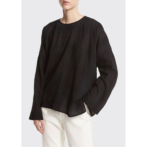 VINCE Black Shadow Plaid Drapey Easy Top - Picture 2 of 10